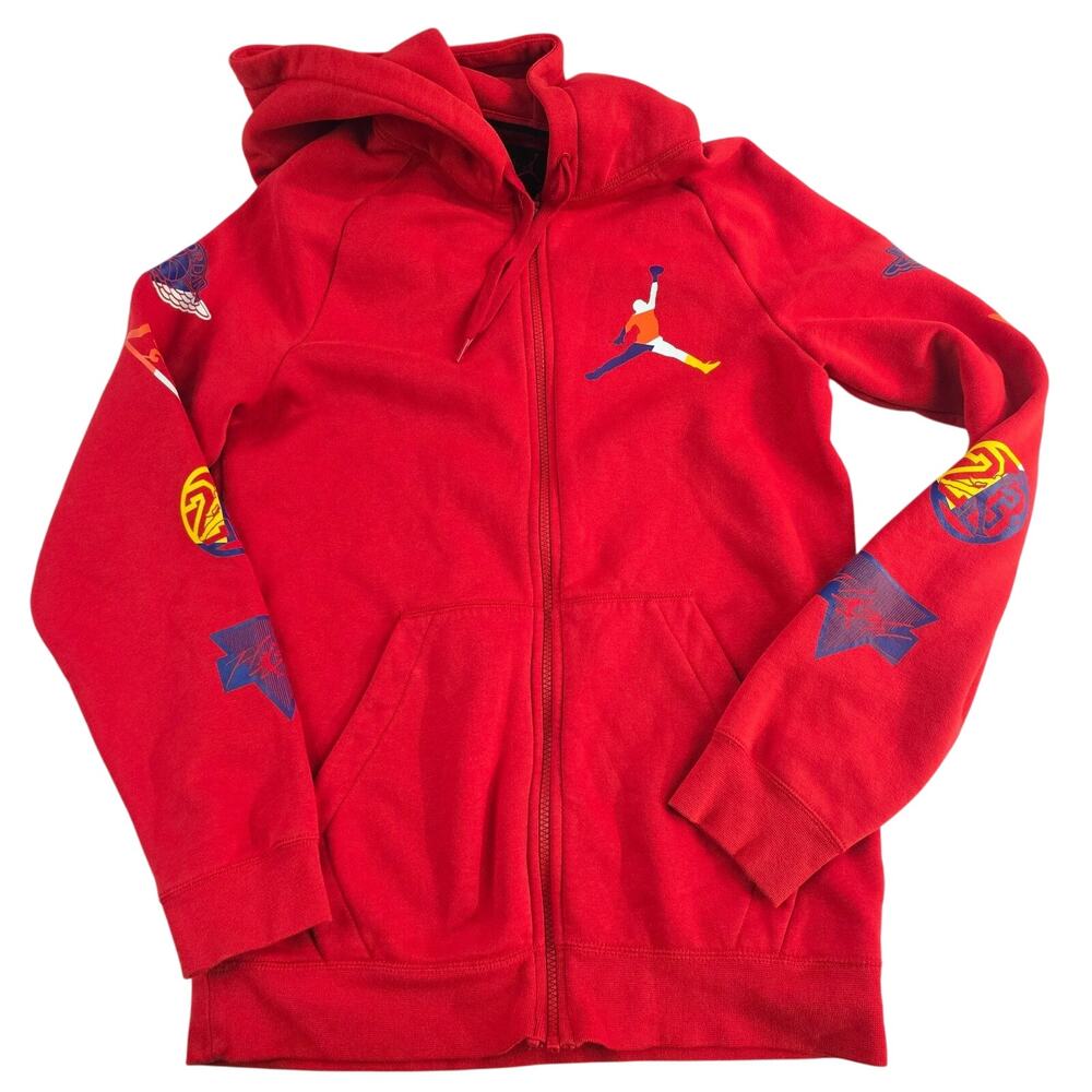 Jordan Men’s Full Zip Hoodie Red Graphic Logo Sleeve Size Small‎ CJ6155-657 6831